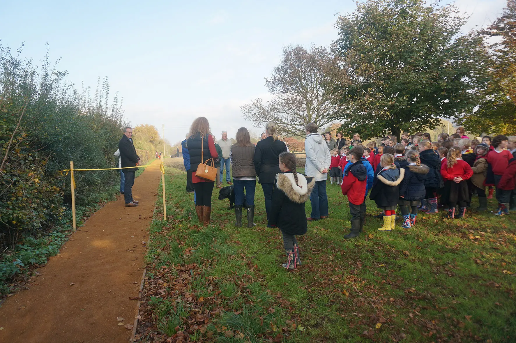 Schoolchildren and other guests at the official opening of the footpath between Kingston Blount to Aston Rowant