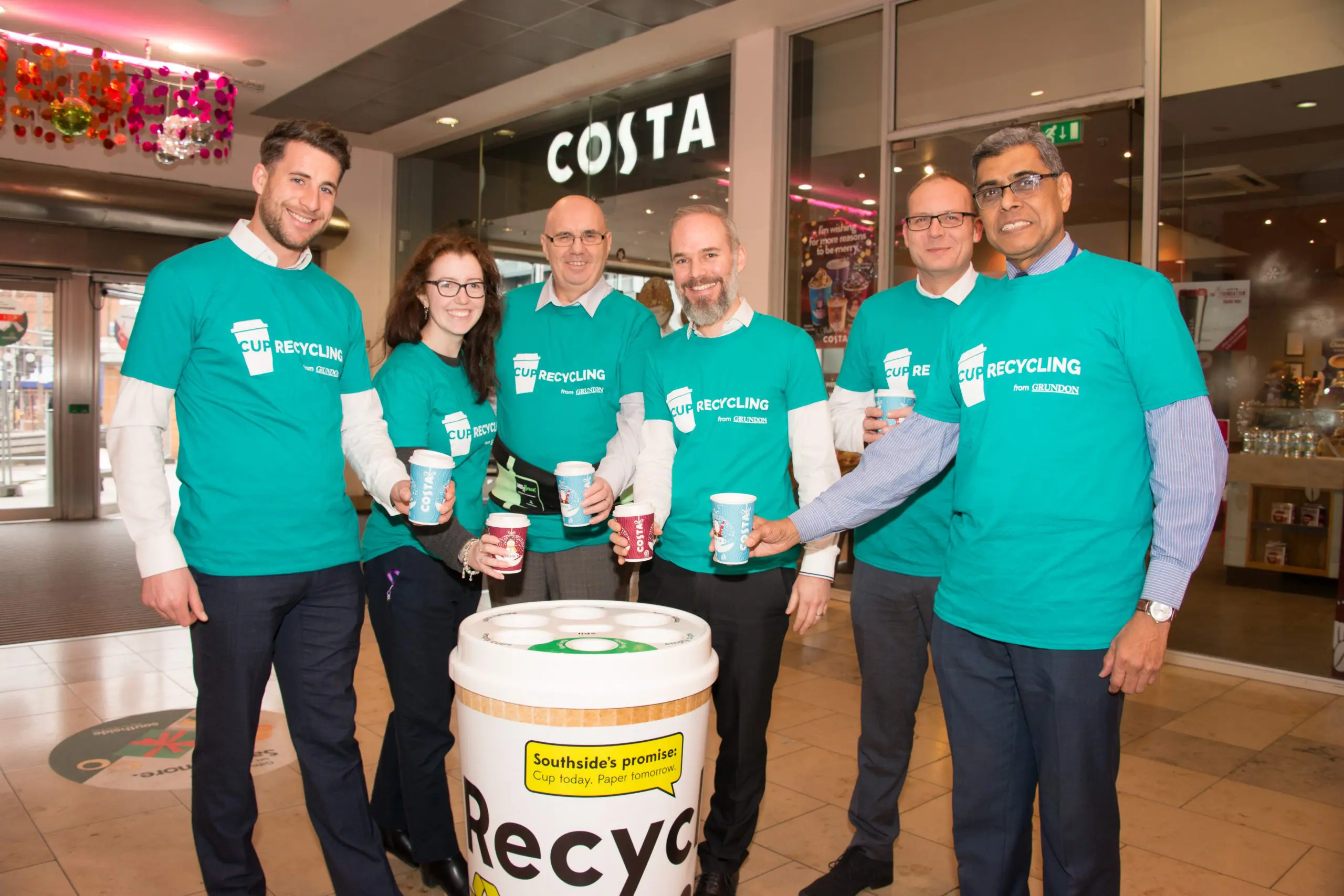 Grundon's Jack Yarrow is pictured (left) with the Southside Shopping Centre team at the launch of the new recycling campaign