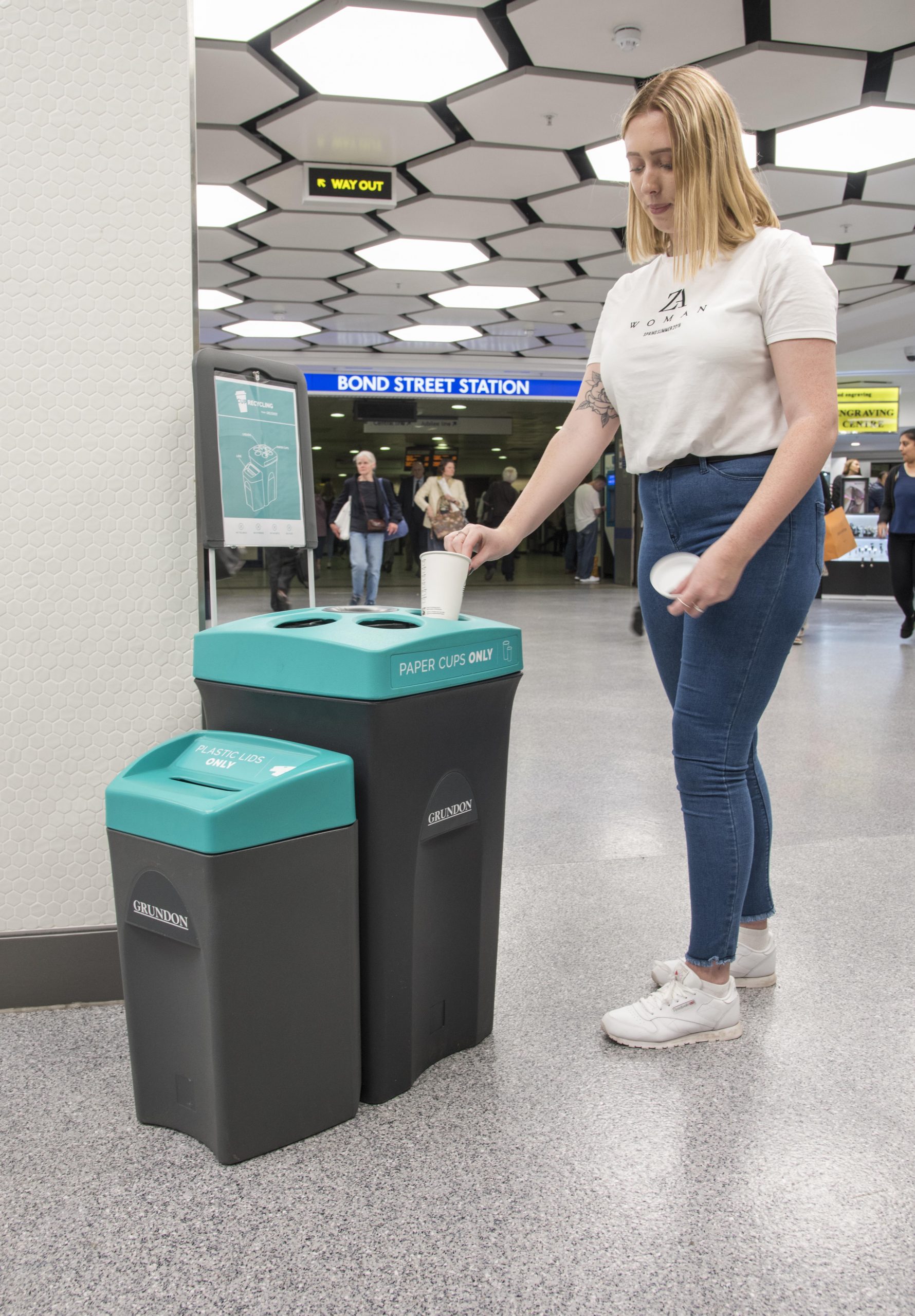 Grundon's specialist colour-coded cup recycling bins aid segregation