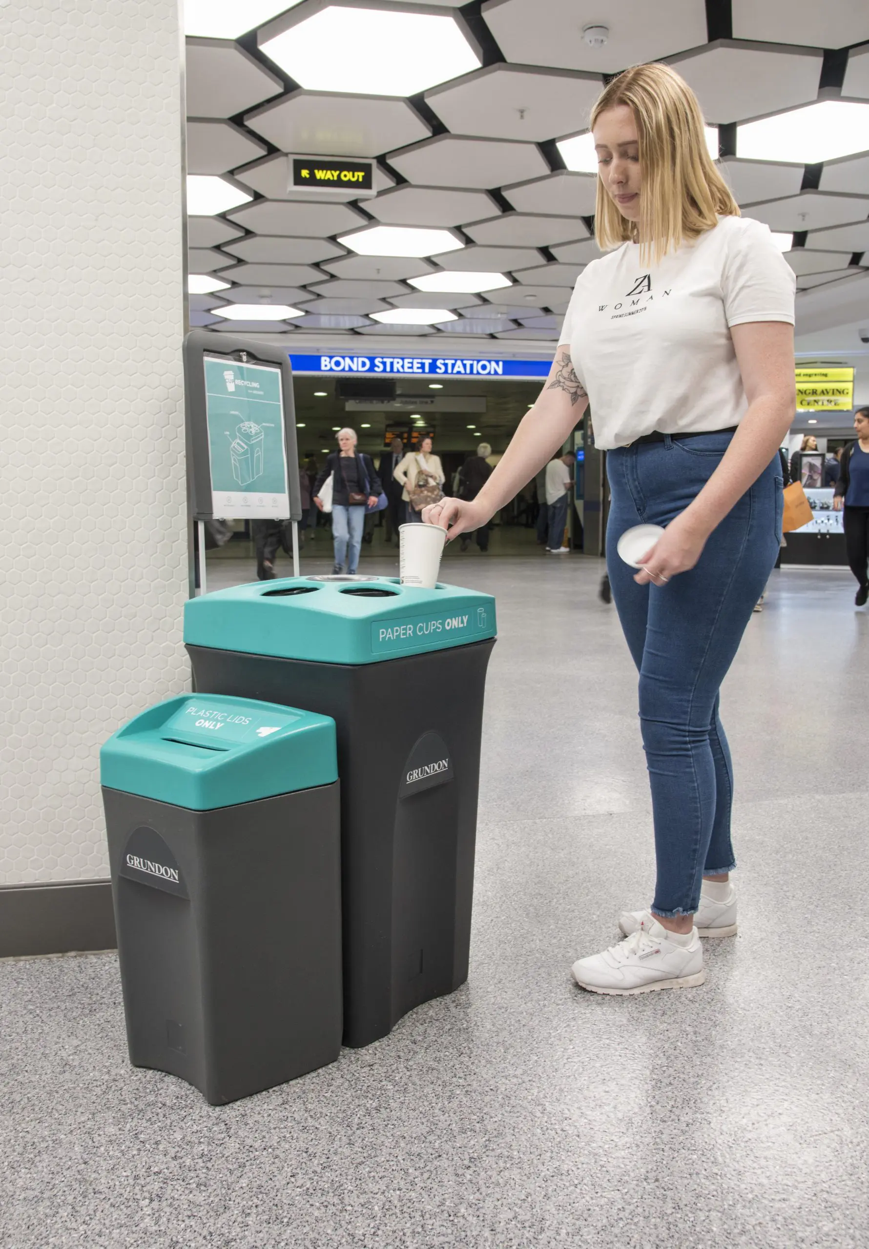 Grundon's specialist colour-coded cup recycling bins aid segregation