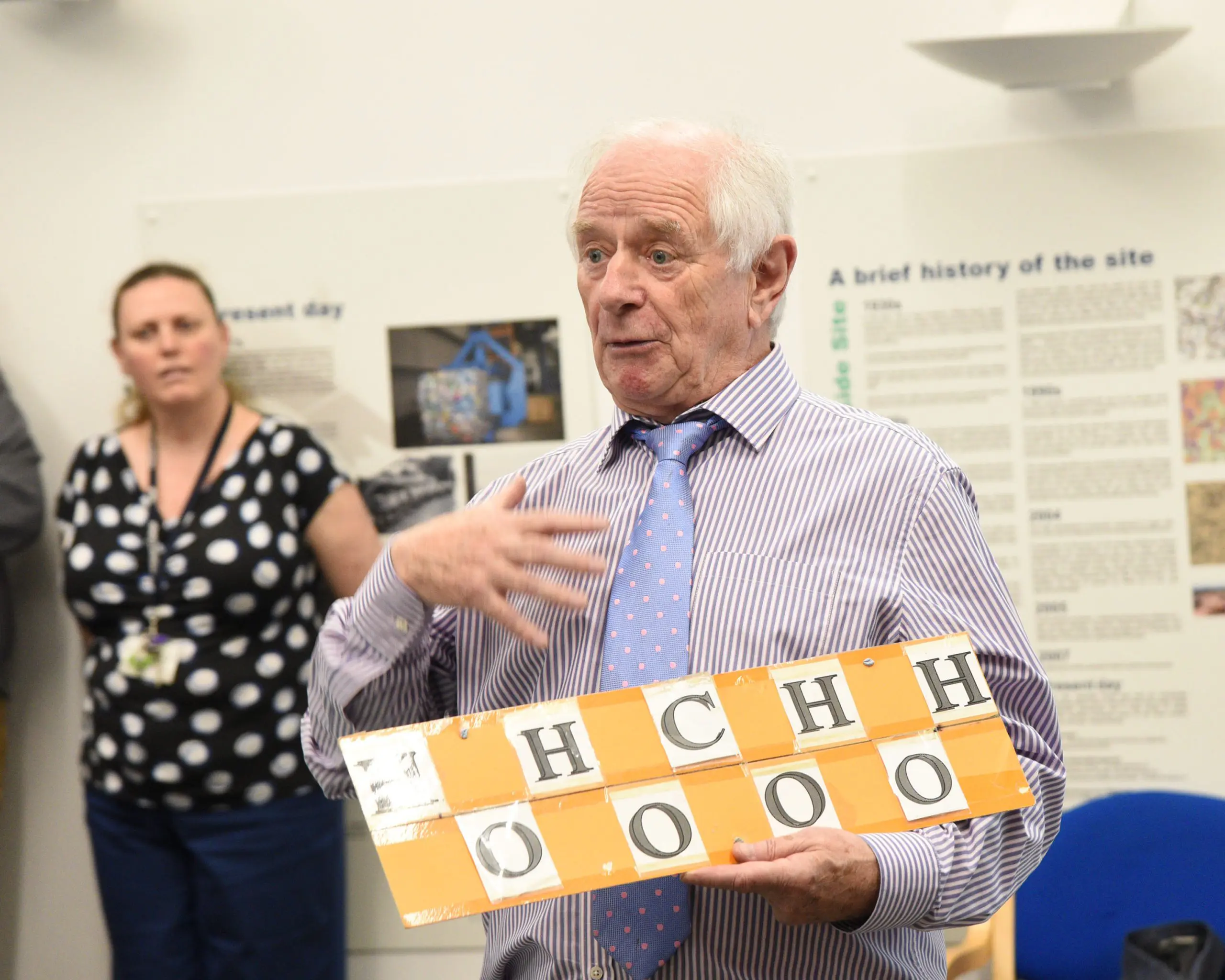 After being introduced by Neil Grundon – and before presenting the cups to the winning schools, Johnny Ball kept the teachers and students amused with his funny, but factual recitation of the key elements of the Periodic Table – in the style of George Formby – accompanied by a regular chorus of “When I Cleaning Windows”