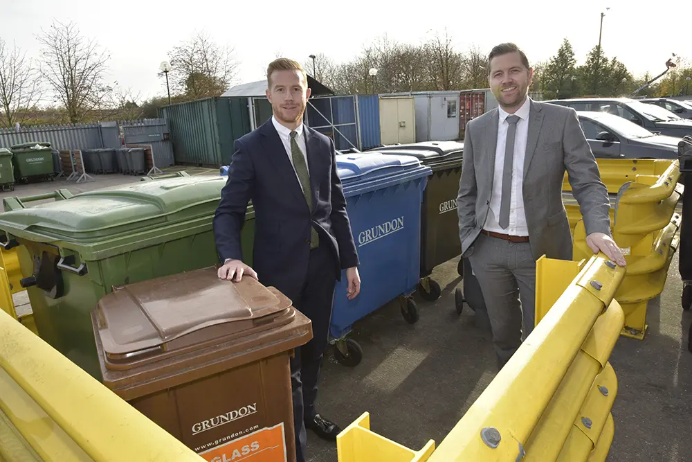 Partnership approach driving waste management success at Xscape Milton Keynes: Grundon Waste Management's Head of Sales, Stephen Hill, with Carl Meale, General Manager at Savills have worked together to implement a waste management strategy which has tripled the centre's recycling rate.