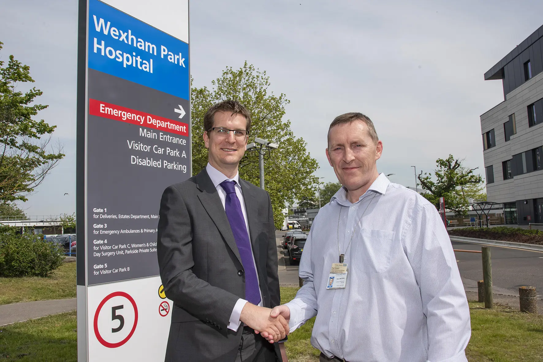 James Killick, Compliance Advisor at Grundon, pictured with Paul Whitehill, Assistant Hotel Services Manager at Wexham Park Hospital site