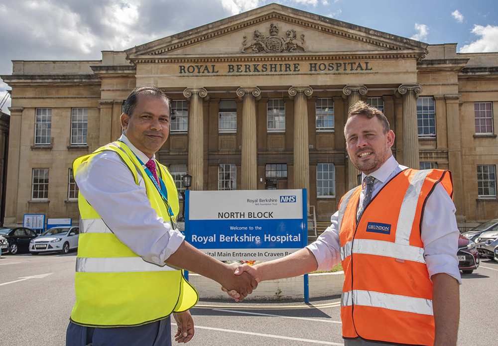 Alberto Povo, Team Leader Portering Services at the Royal Berkshire Hospital (left) with Phil Steer, Grundon's Commercial Manager - Clinical (right)