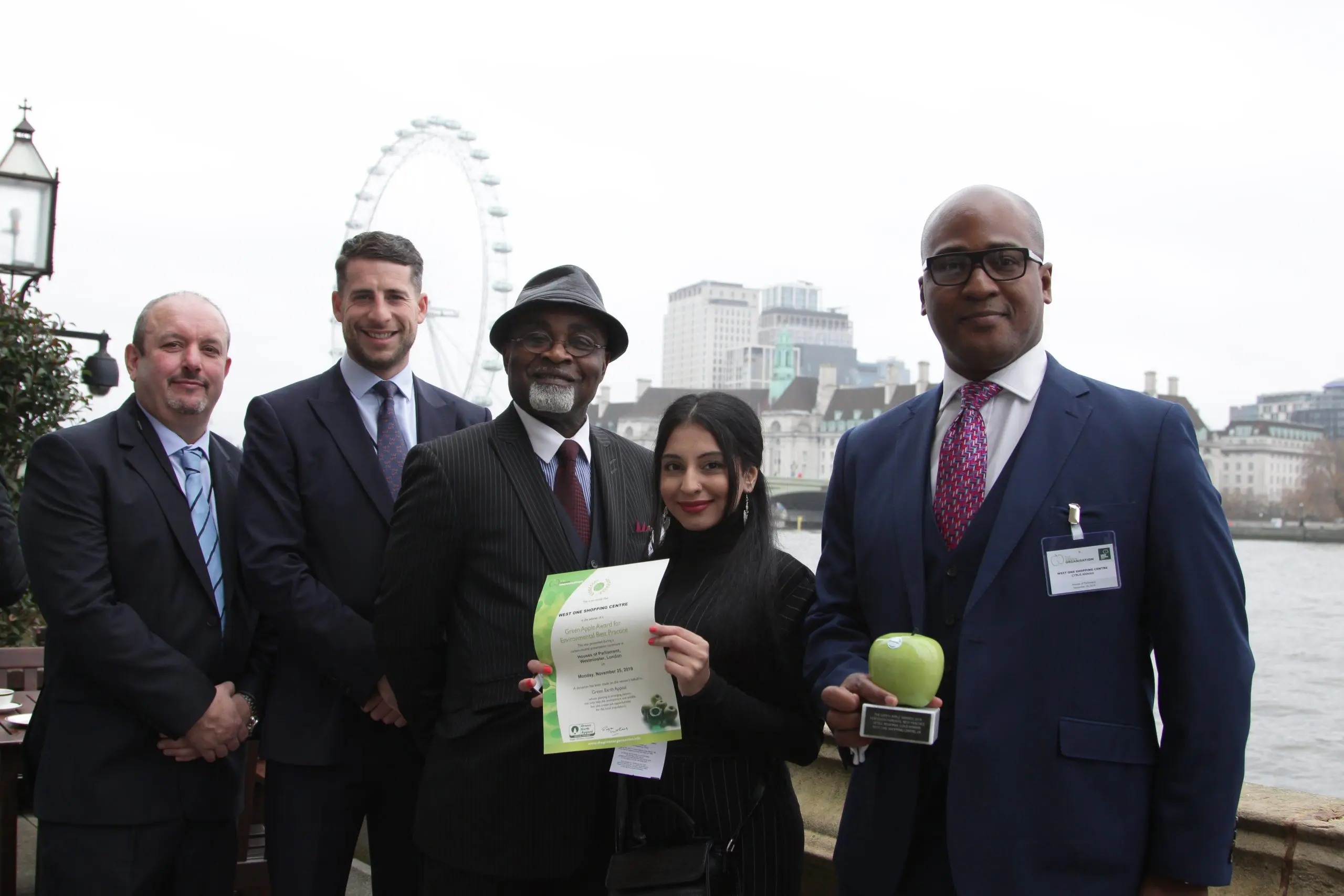 The West One team and Grundon's Jack Yarrow (2nd left) with their Gold Green Apple Award at the Houses of Parliament