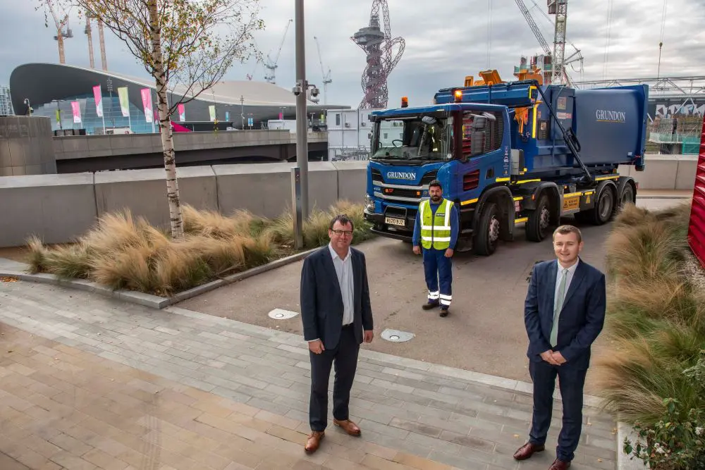 A partnership approach: pictured from left to right, Jason Hurd, Head of Security at Savills, with Grundon's Jose De Jesus Jardim, LGV Driver and James Luckett, Contract Manager