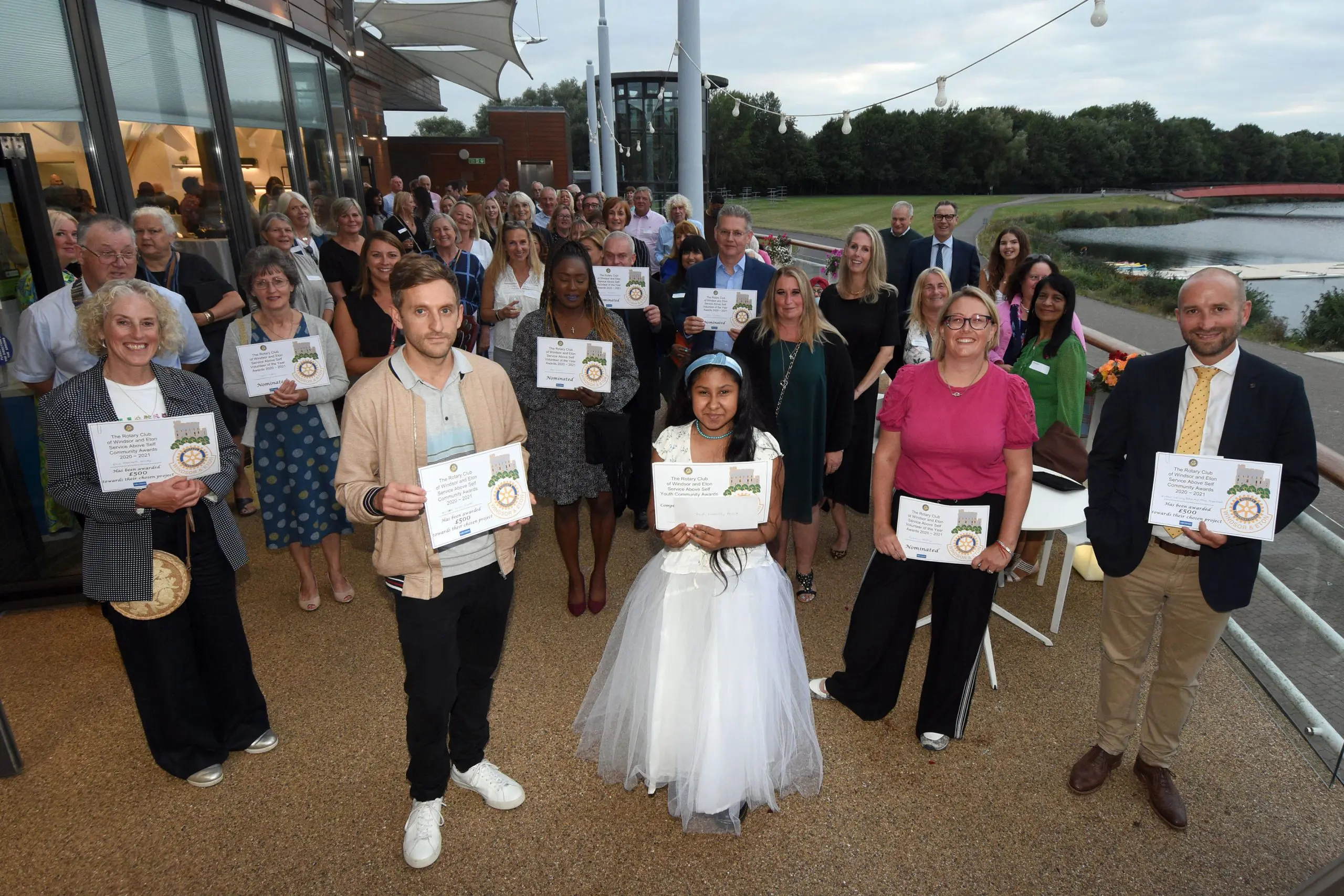 Picture shows many of the winners, nominees and vaccination centre volunteers who were celebrated at the inaugural Windsor & Eton Rotary Club Service Above Self community awards on Thursday.