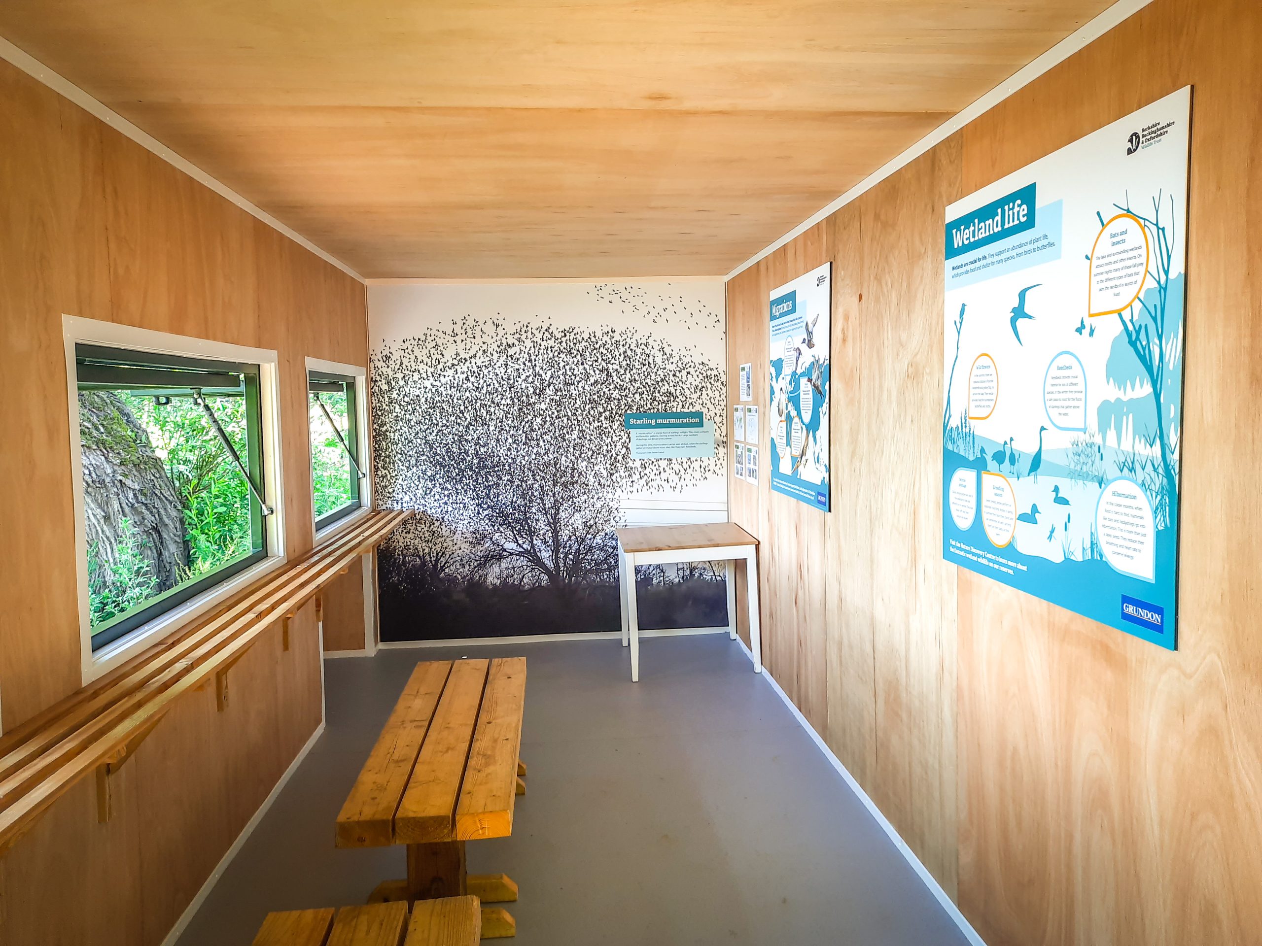 The insides of both hides have been kitted out with comfortable wooden benches and feature artistic interpretation panels on the walls to provide visitors to the Nature Discovery Centre with information about the species that inhabit the reserve.