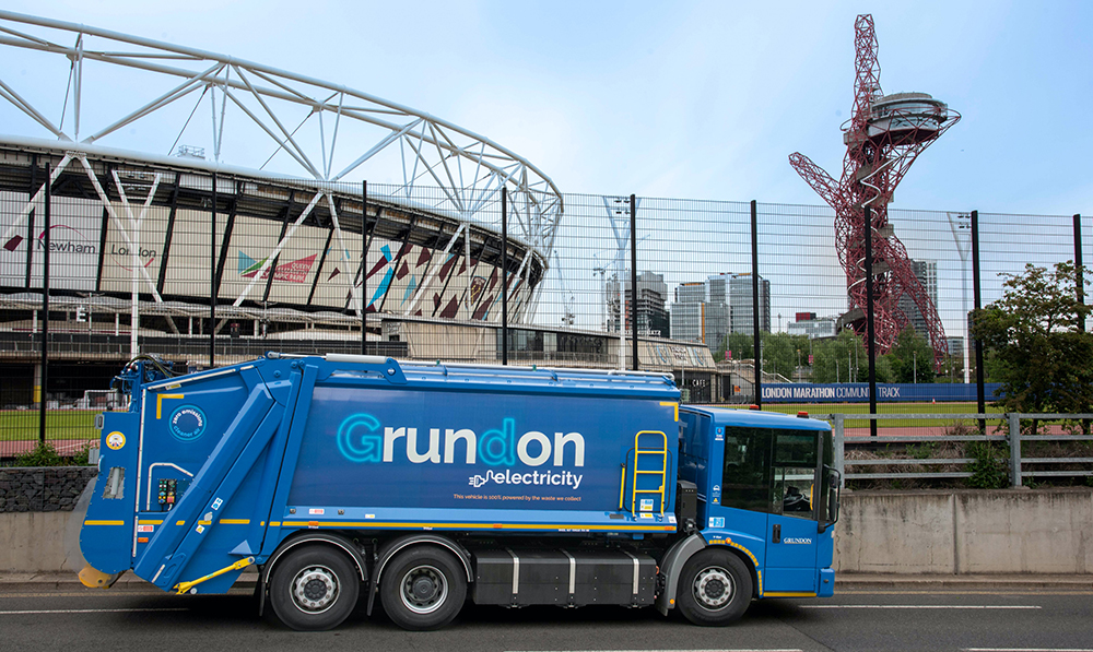 Grundon's new EV passes West Ham United and Queen Elizabeth Olympic Park