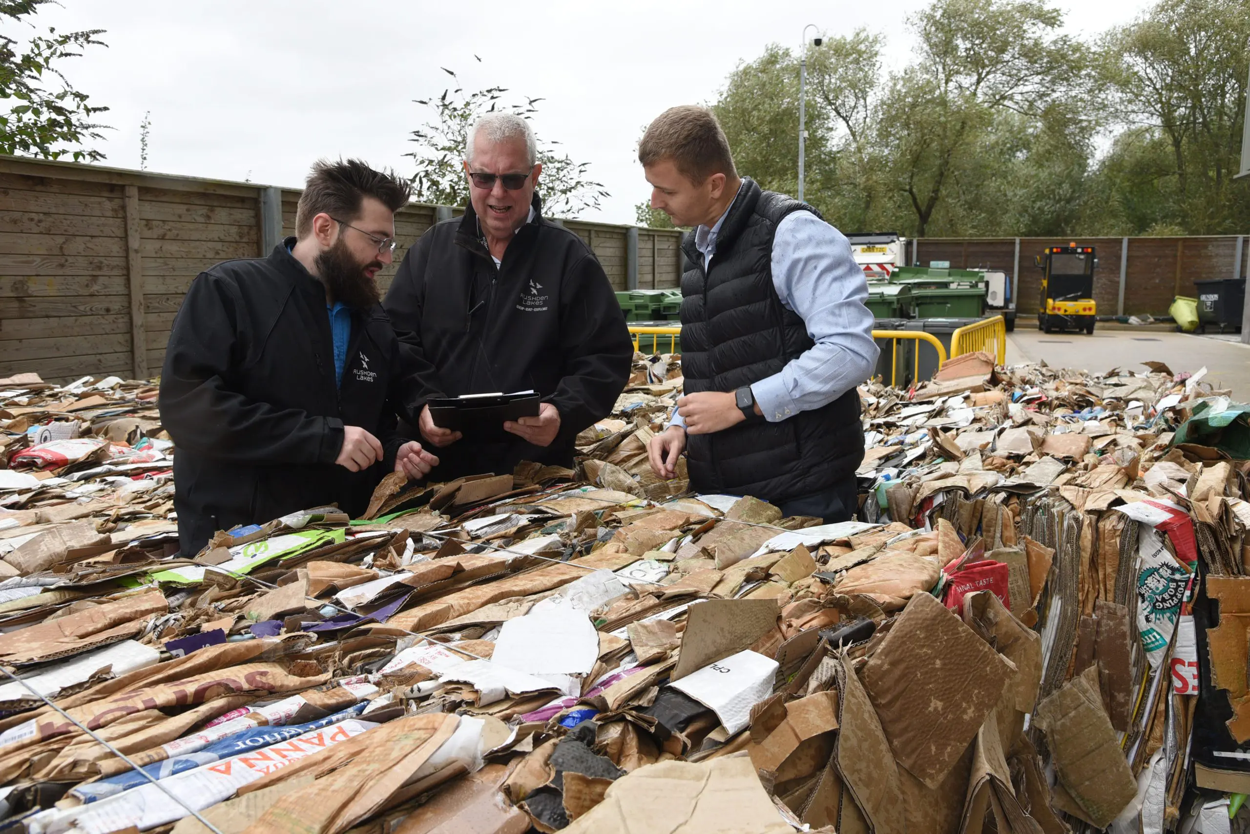 Thousands of kgs of cardboard are segregated and sent for recycling: pictured (l-r) Jamie Denney, Alan Rademaker and James Luckett