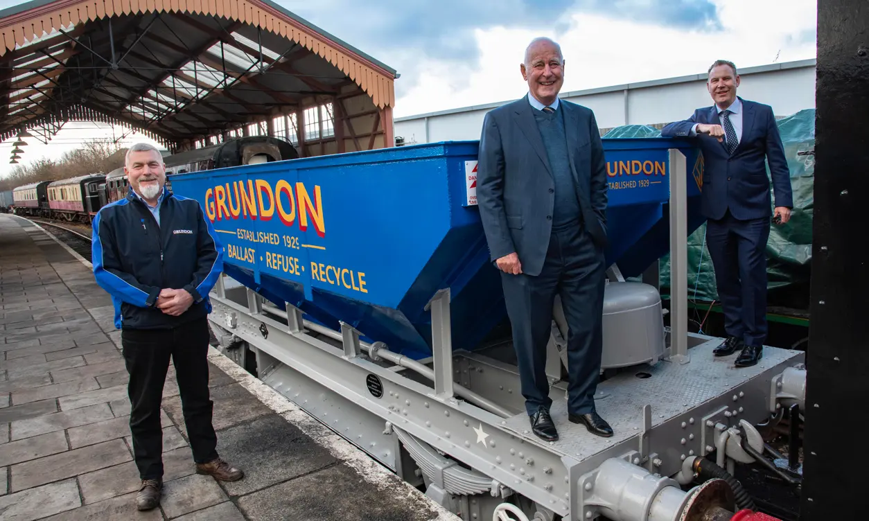 Pictured (left) Grundon's Peter Kent, who is closely involved with Cholsey and Wallingford Railway, with Norman Grundon and Neil Grundon