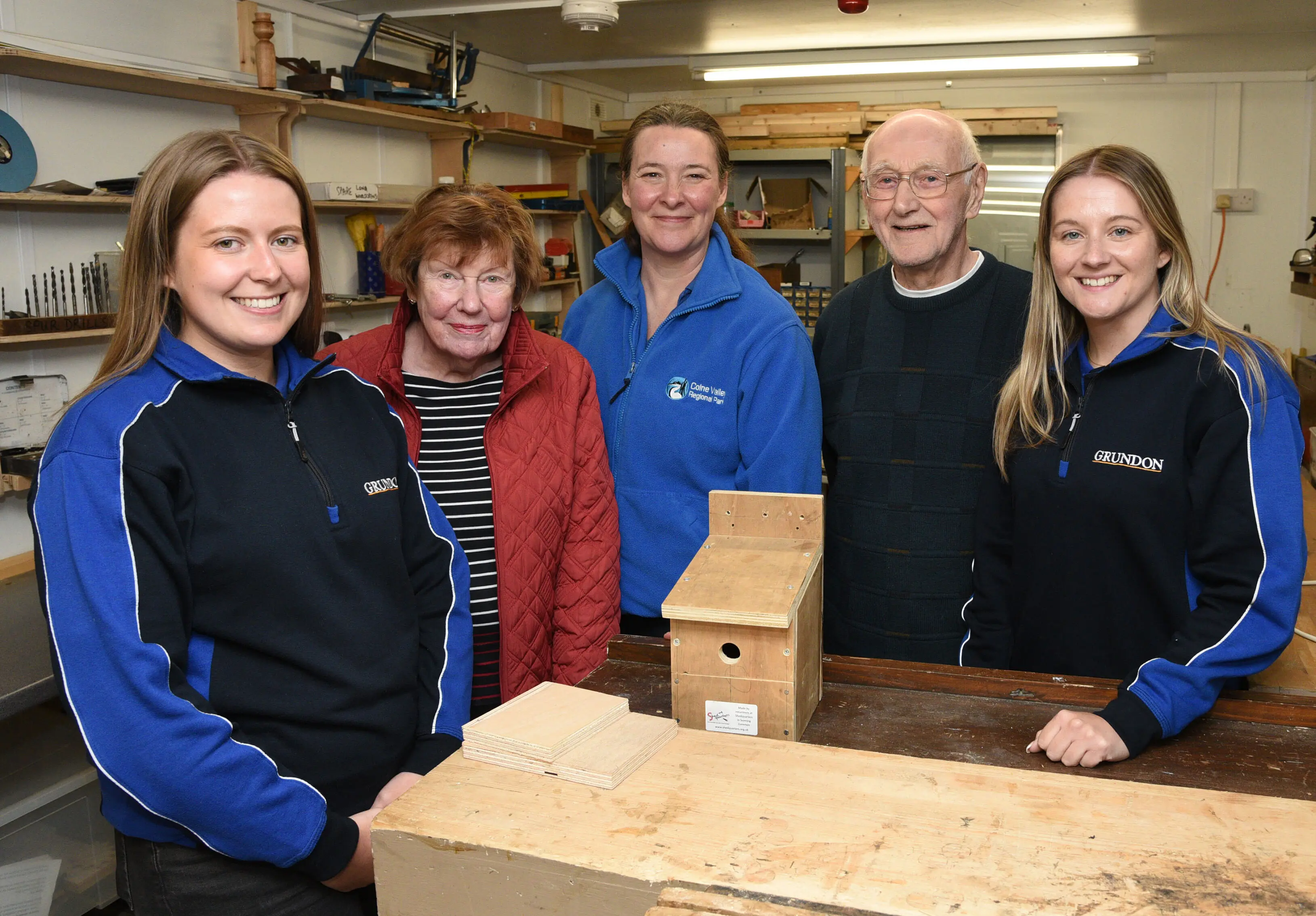 A job well done at Shedquarters: (l-r) Annie Sessions, Sheila Maughan, Michelle Jones, Dennis Maughan, and Kirsti Santer.