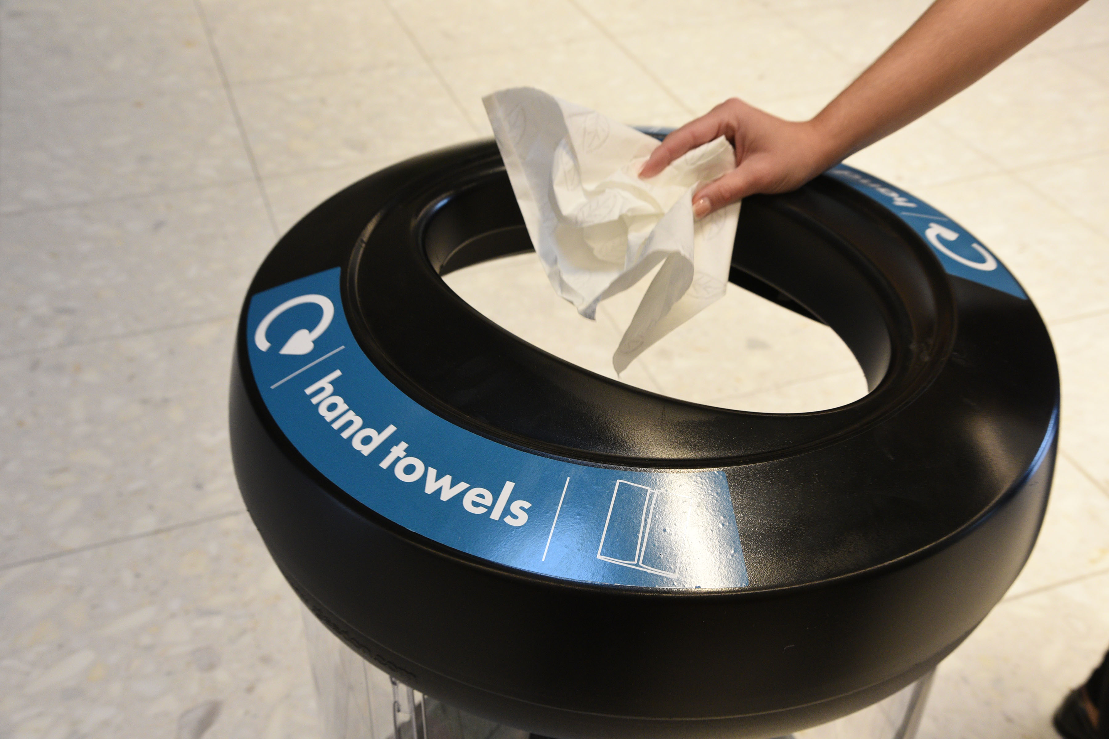 Recycling service for Tork paper hand towels has been introduced on site, enabling used towels to be recycled into new tissue products