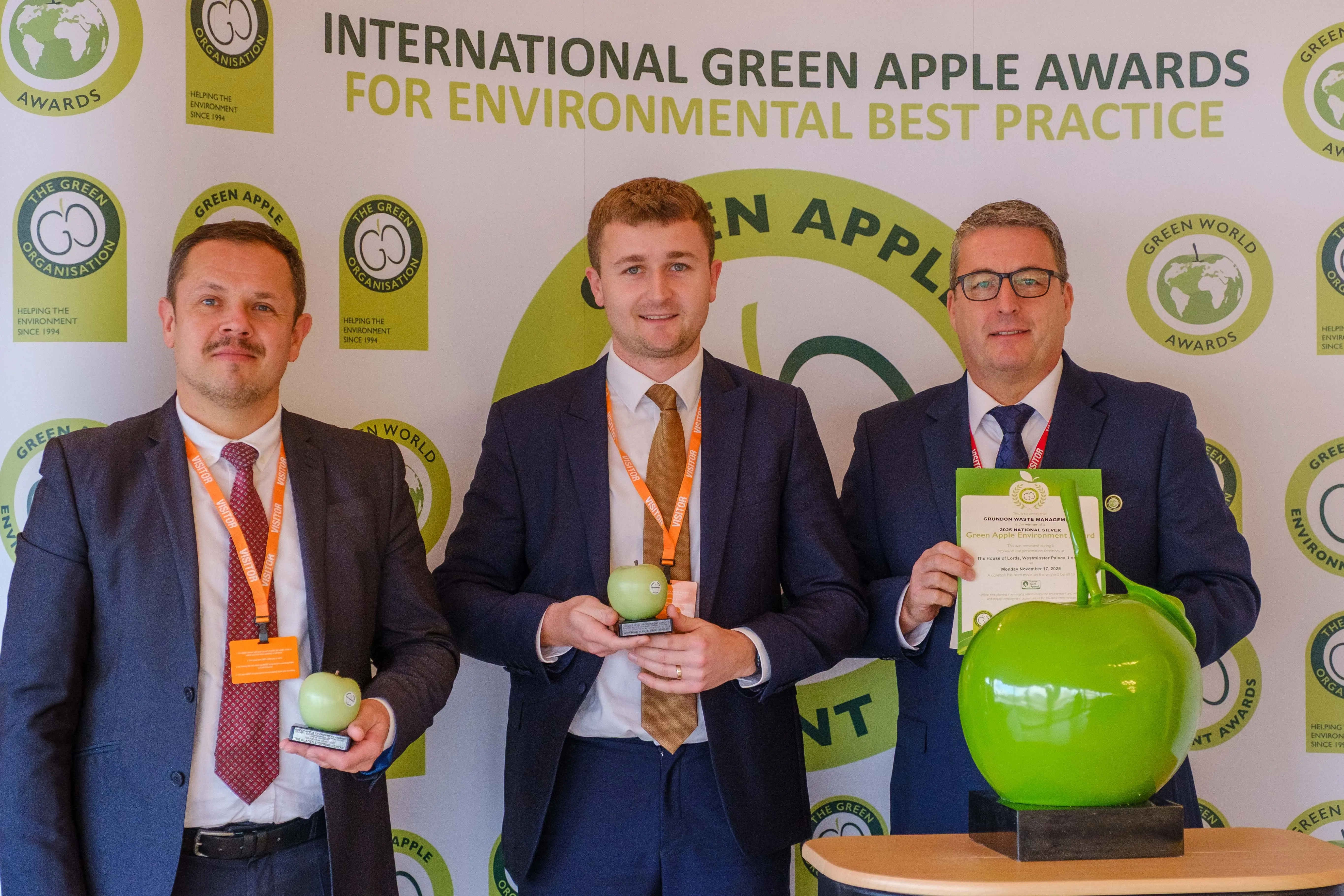 Lukasz Knap and James Luckett were presented with their Silver Green Apple Award by Richard Wilkins, General Manager of Sony UK Tech, champions at the 2024 Green Apple Awards